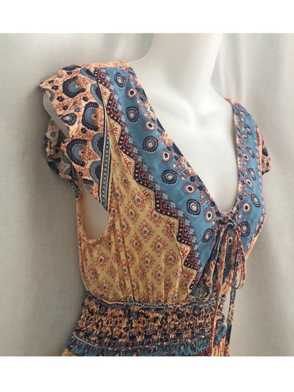 Angie Boho India Print Tassel Tie Maxi Dress Size Small NWT - Picture 7 of 12